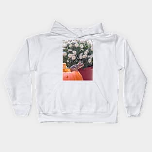 Tiny chipmunk on Halloween pumpkin Kids Hoodie